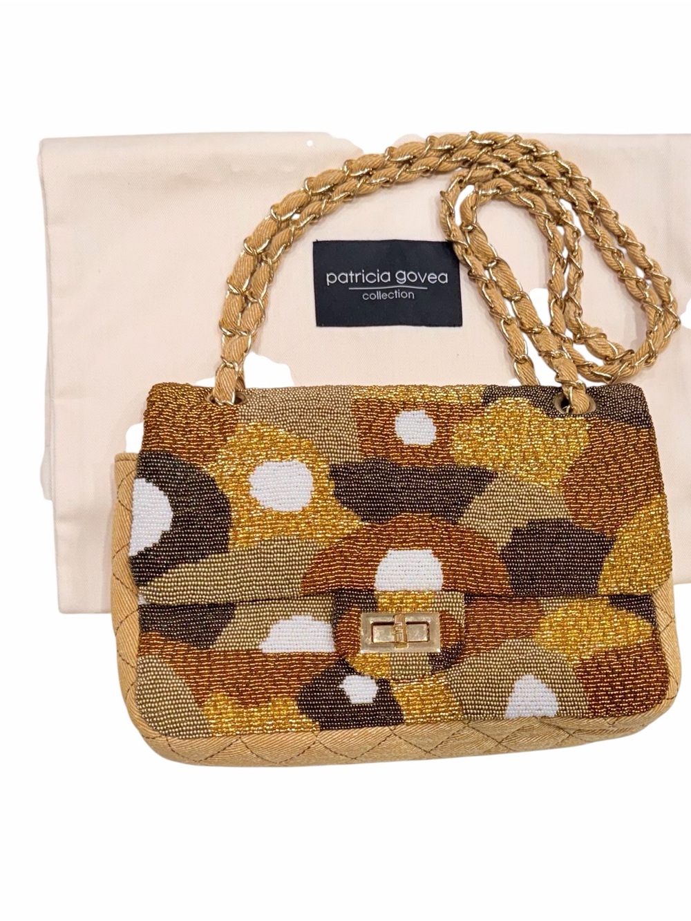 Patricia Govea Collection Beaded Quilted Gold Chain Shoulder Bag Saulina